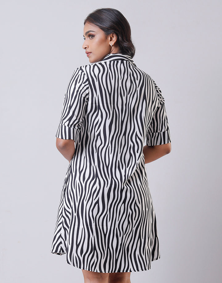 Turned Up Cuff Sleeves Shirt Dress