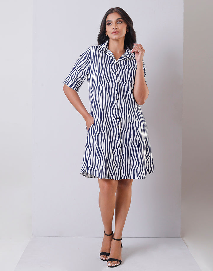 Turned Up Cuff Sleeves Shirt Dress