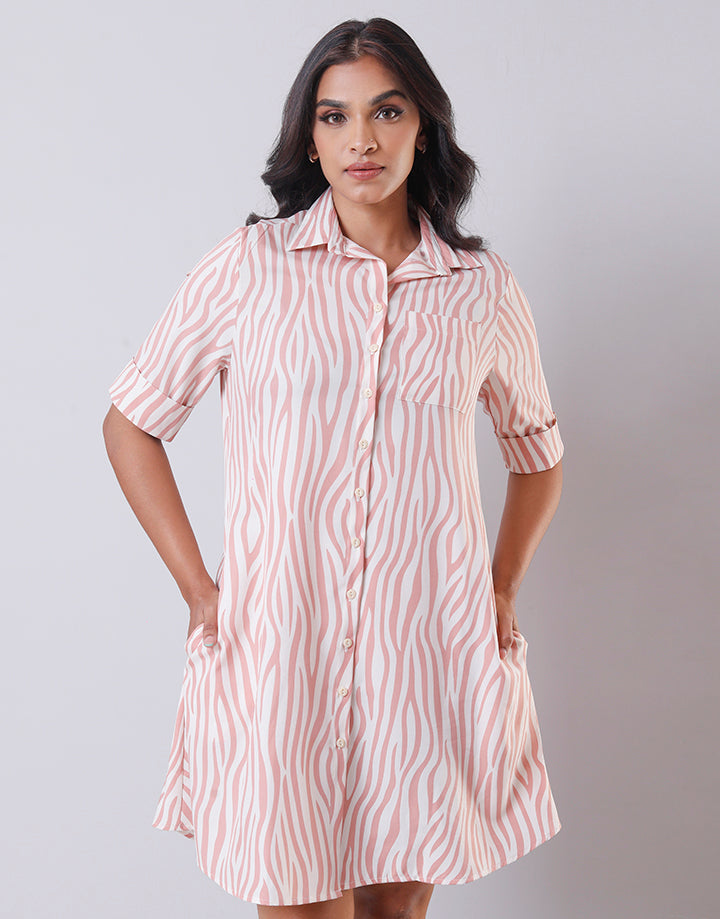 Turned Up Cuff Sleeves Shirt Dress