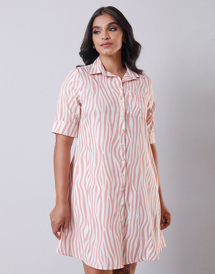 Turned Up Cuff Sleeves Shirt Dress