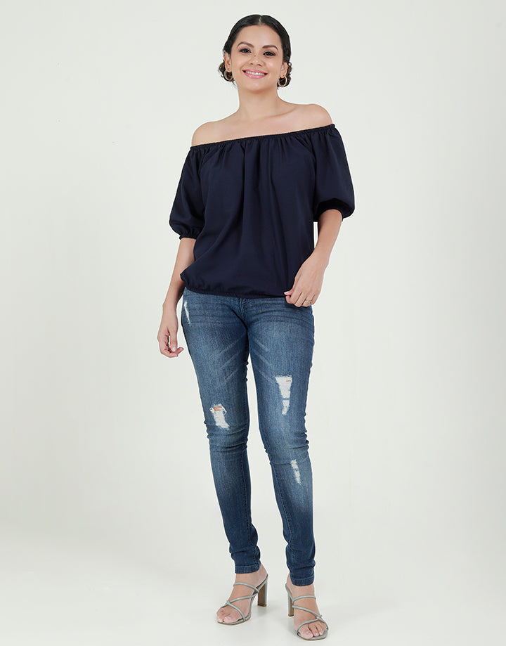 Two Way Crop Top with Puff Sleeves