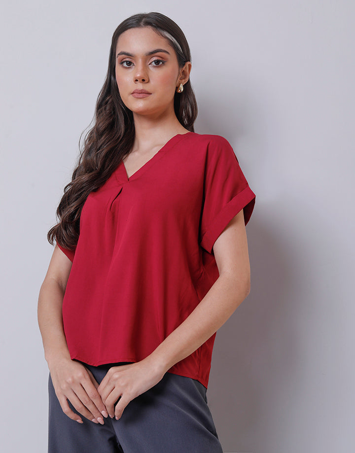 V-Neck Batwing Sleeves Blouse