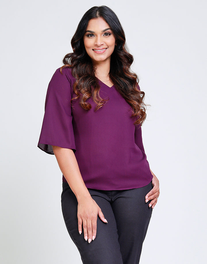 V-Neck Blouse with Flared Sleeves