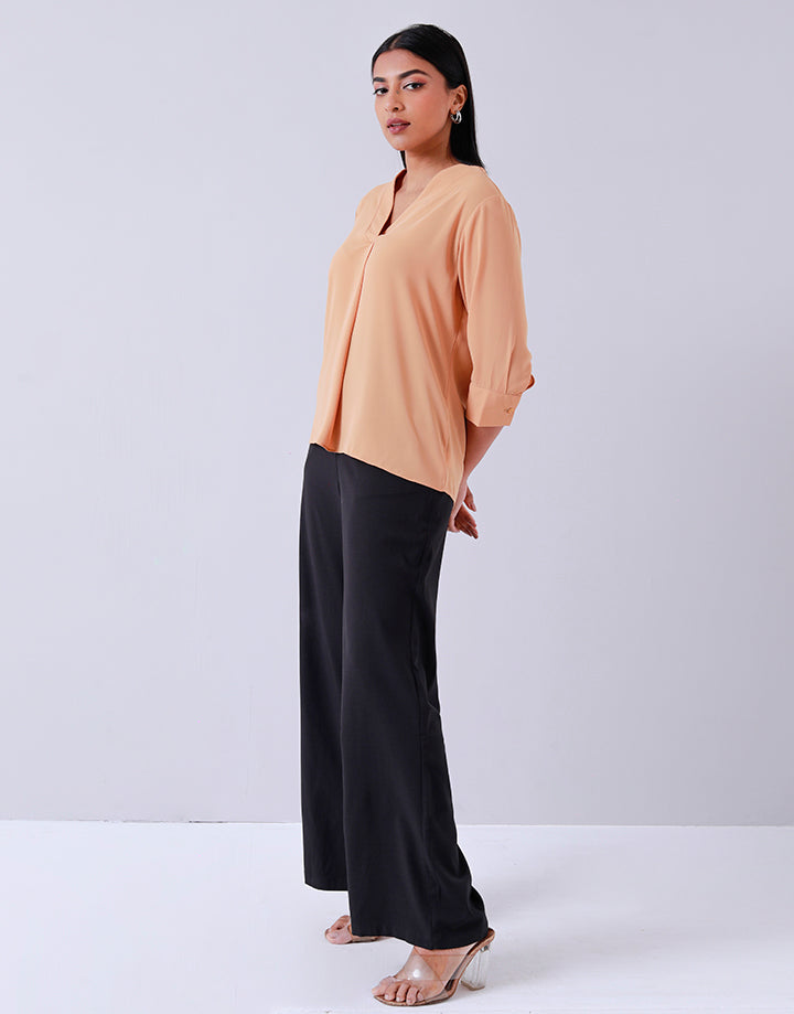 V-Neck Blouse with Front Pleat