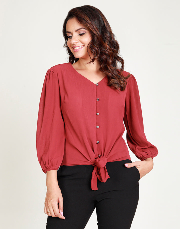 V-Neck Blouse with Long Sleeves
