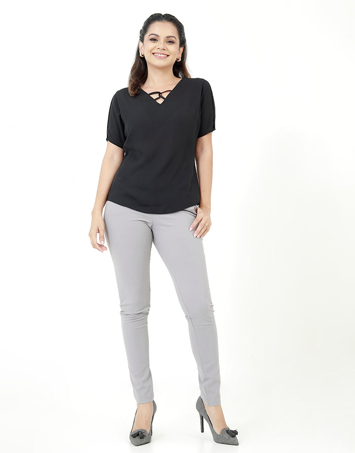 V-Neck Blouse with Loop Detail