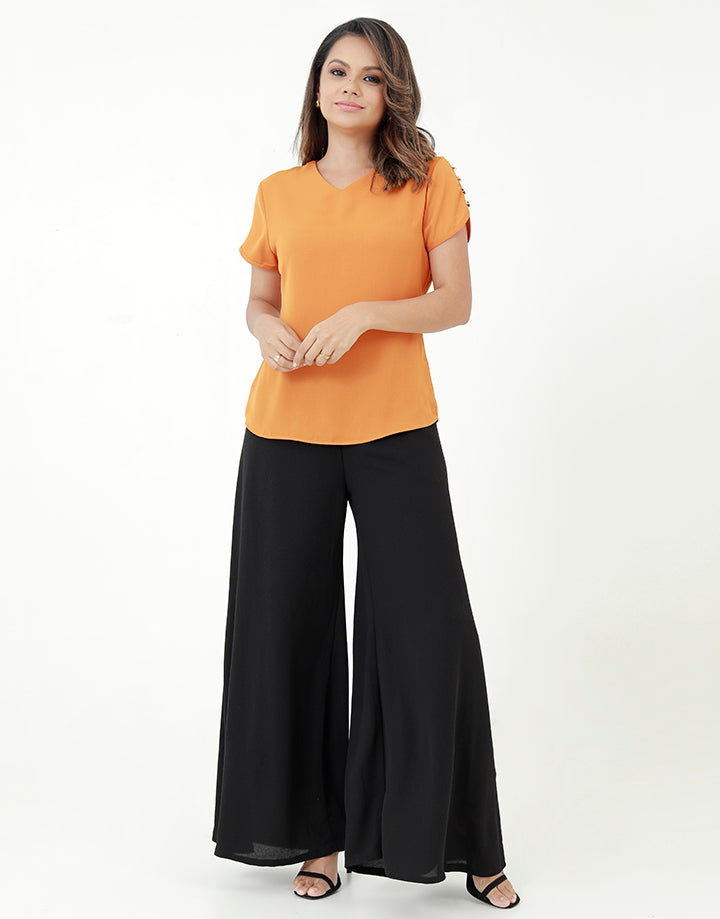 V-Neck Blouse with Metallic Buttons