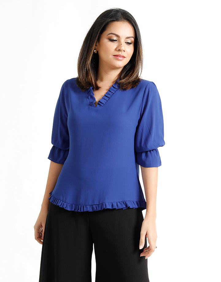 V- Neck Blouse with Ruffles