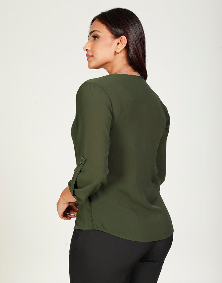 V-Neck Blouse with Tab Sleeves