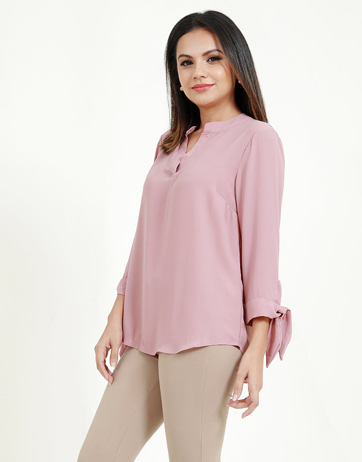 V-Neck Blouse with Tie Up ¾ Sleeves