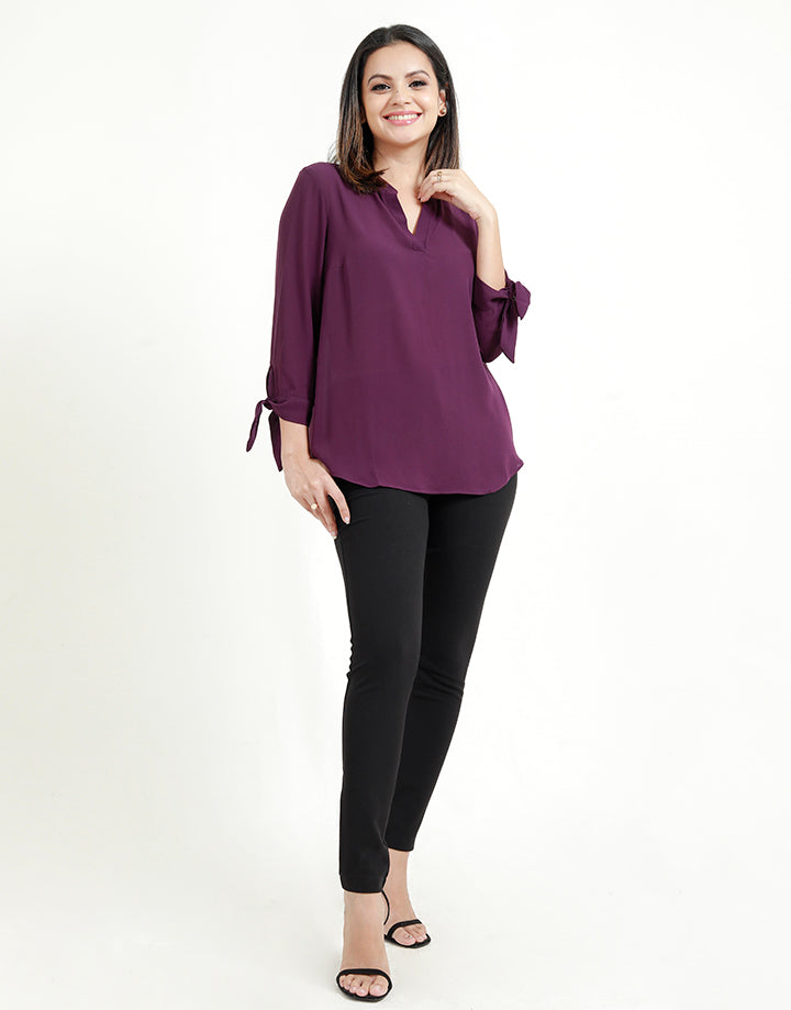 V-Neck Blouse with Tie Up ¾ Sleeves