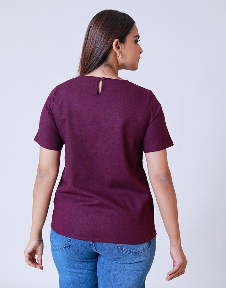 V-Neck Embroidered Top with Back Keyhole