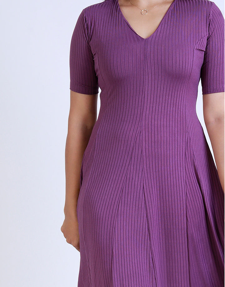 V-Neck Flared Dress with Short Sleeves