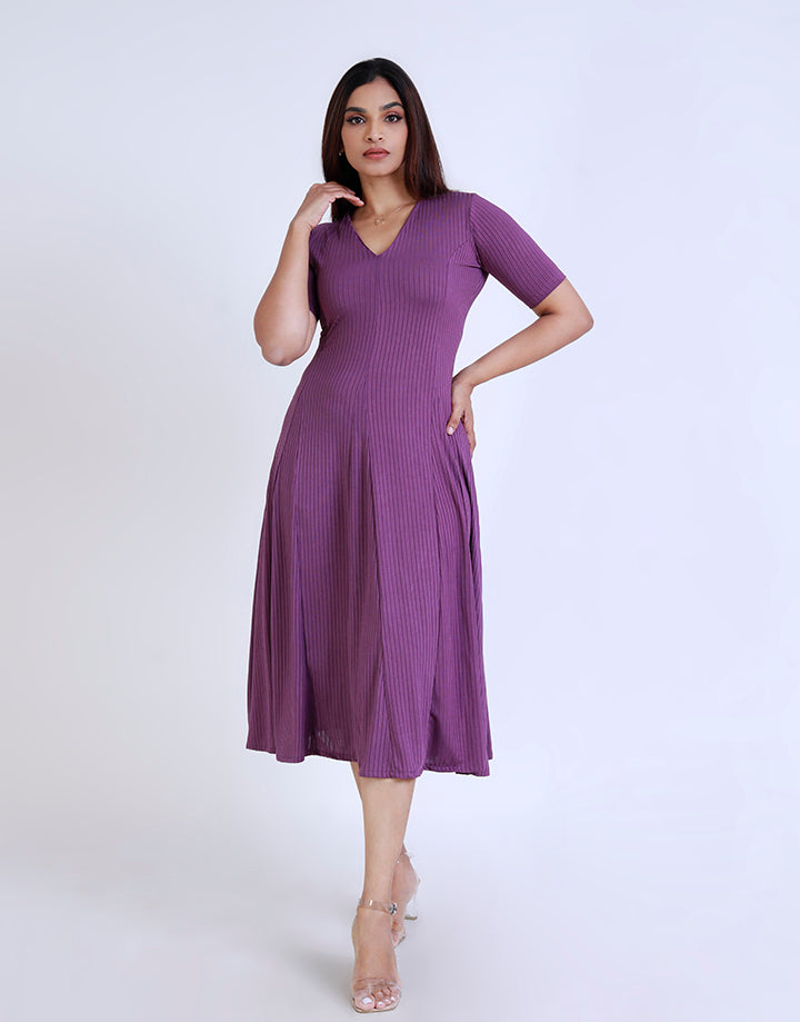 V-Neck Flared Dress with Short Sleeves