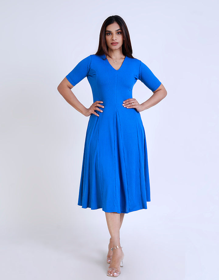 V-Neck Flared Dress with Short Sleeves