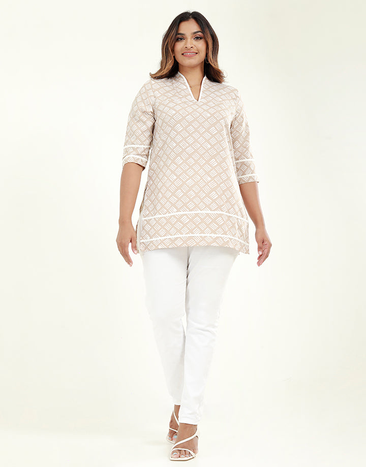 V-Neck Kurtha with Contrasting Piping