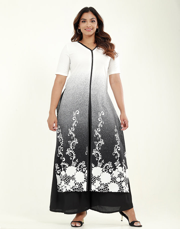 V-Neck Long Kurtha in Ombre Print