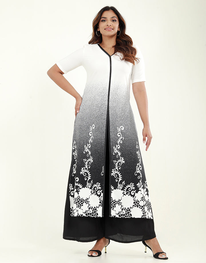 V-Neck Long Kurtha in Ombre Print