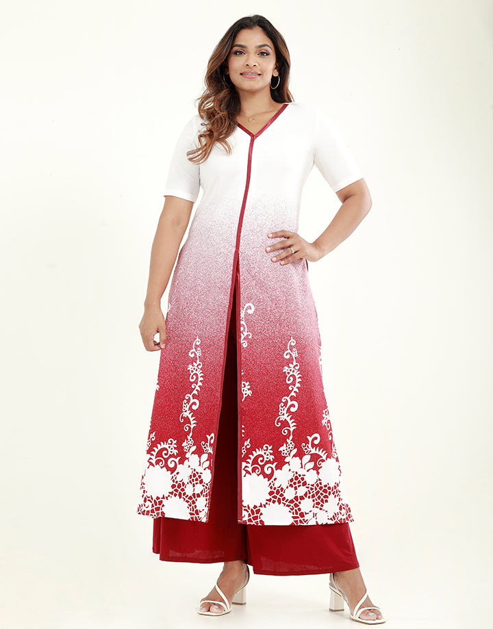 V-Neck Long Kurtha in Ombre Print