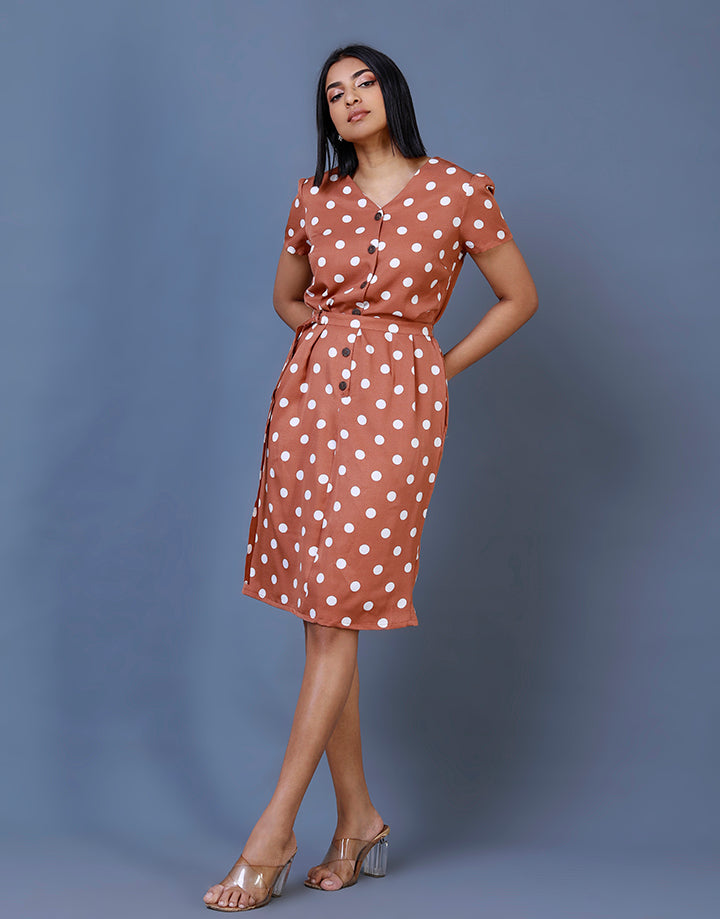 V-Neck Polka Dot Dress with Short Sleeves