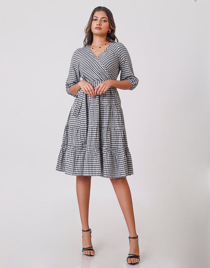 V-Neck Puff Sleeve Tiered Dress