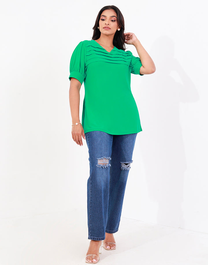 V-Neck Top with Pleated Detail