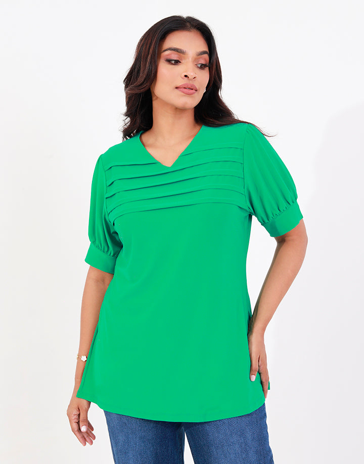 V-Neck Top with Pleated Detail