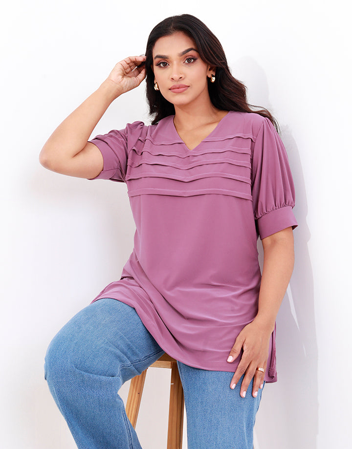 V-Neck Top with Pleated Detail