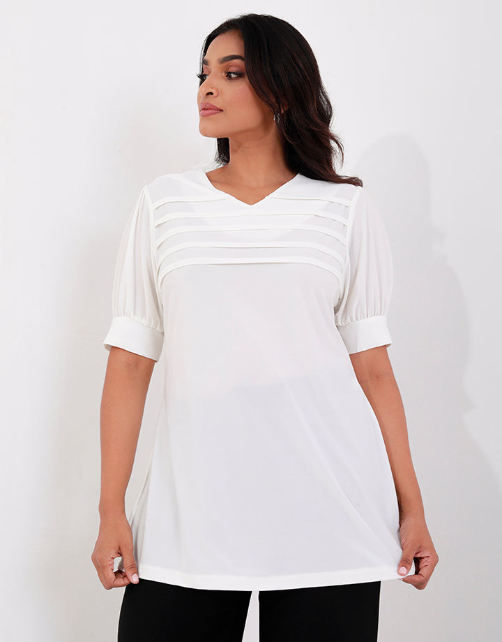 V-Neck Top with Pleated Detail