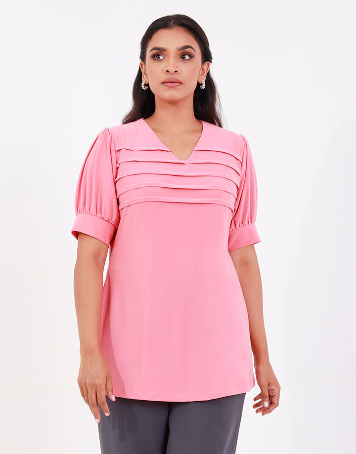 V-Neck Top with Pleated Detail