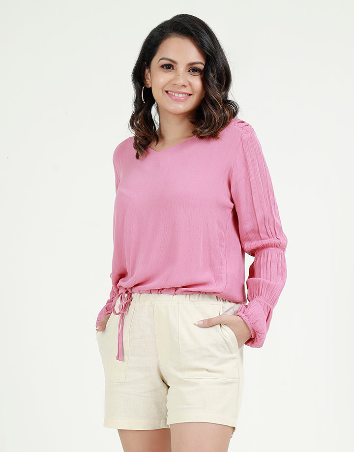 V-Neck Top with Stylish Sleeves