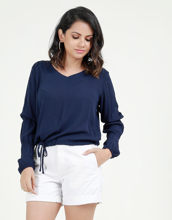 V-Neck Top with Stylish Sleeves