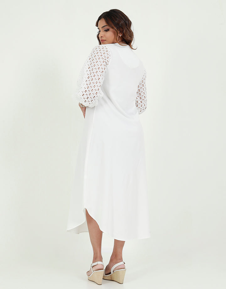 V-Neck White Maxi Dress with ¾ Sleeves