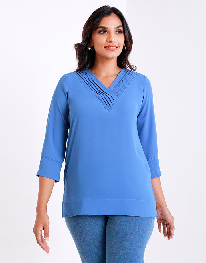 V-Neck ¾ Sleeves Top with Side Slits