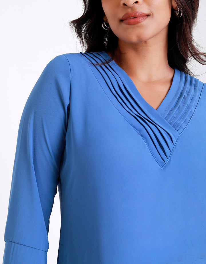 V-Neck ¾ Sleeves Top with Side Slits