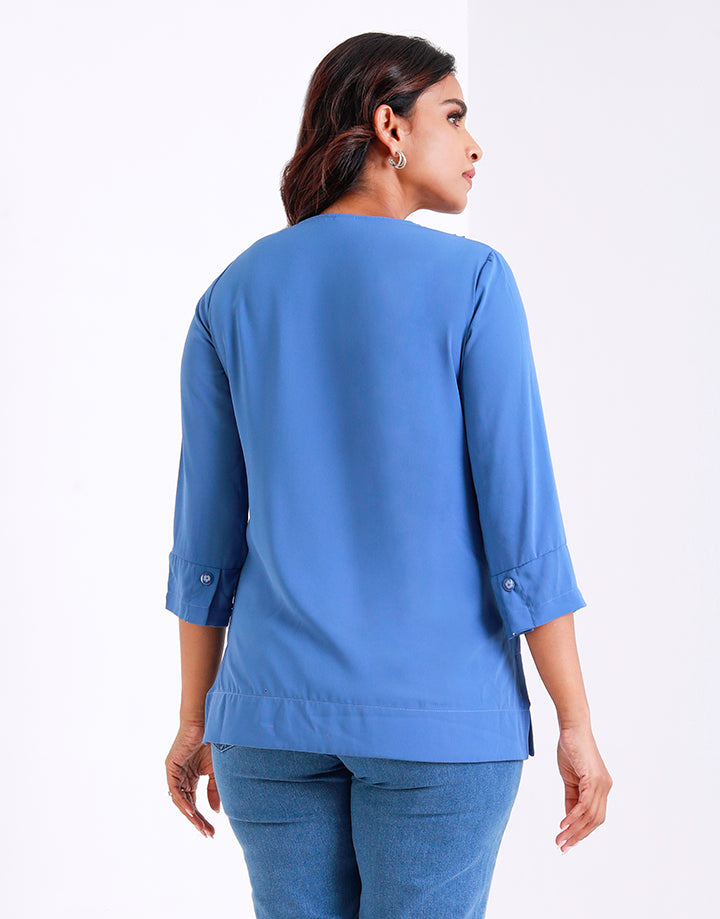 V-Neck ¾ Sleeves Top with Side Slits