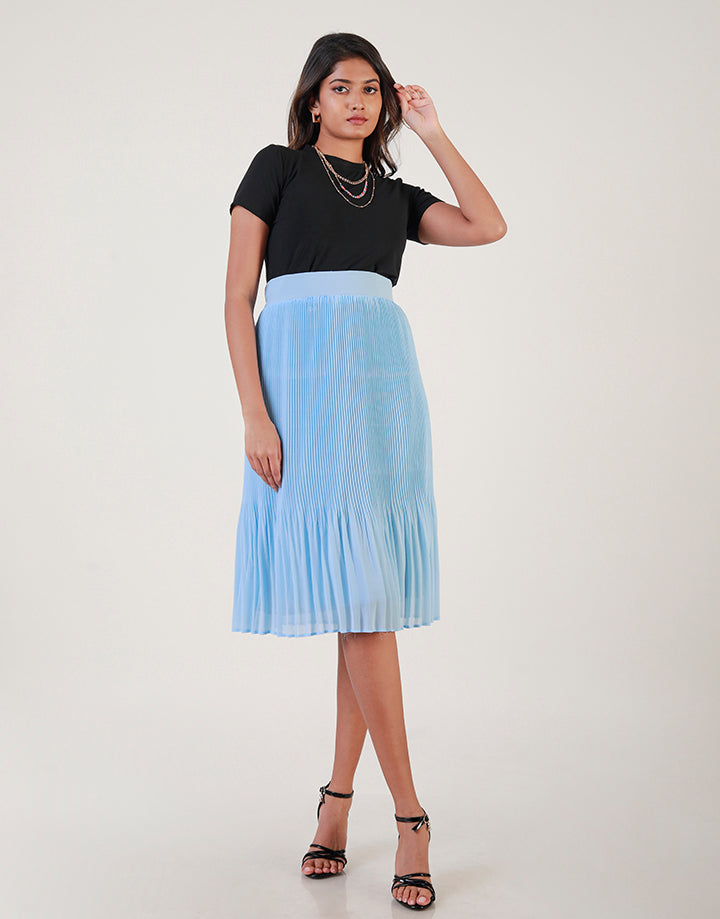 Waist Band Pleated Midi Skirt