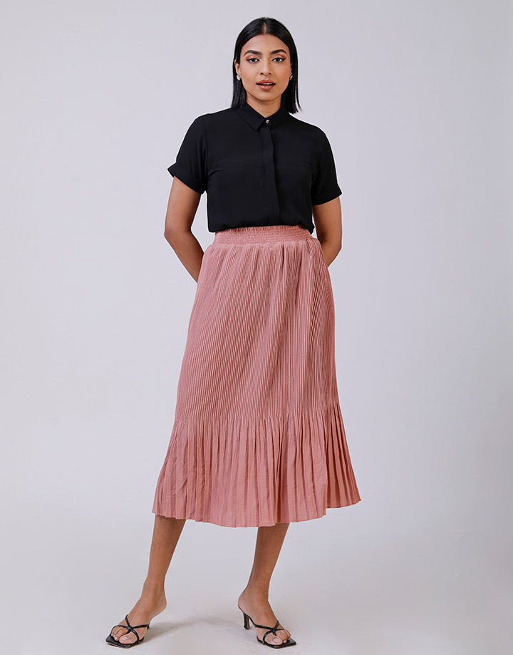 Waist Band Pleated Midi Skirt