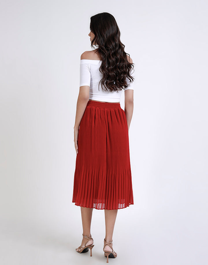 Waist Band Pleated Midi Skirt