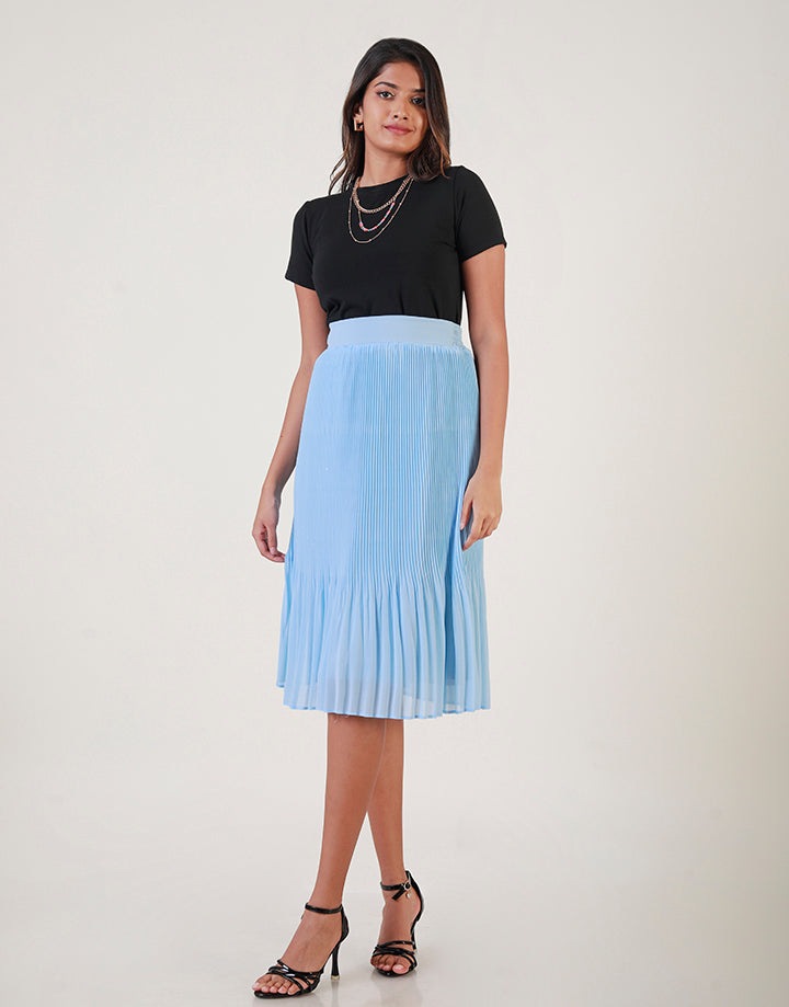 Waist Band Pleated Midi Skirt