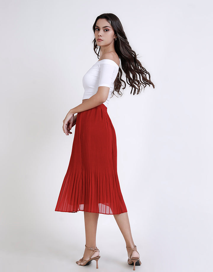 Waist Band Pleated Midi Skirt