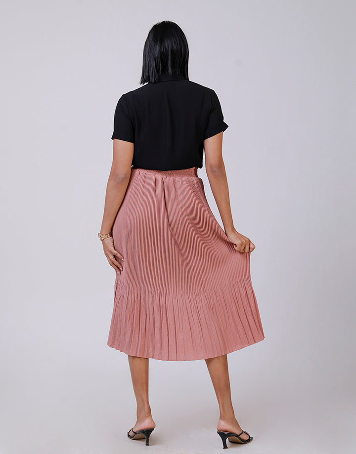 Waist Band Pleated Midi Skirt