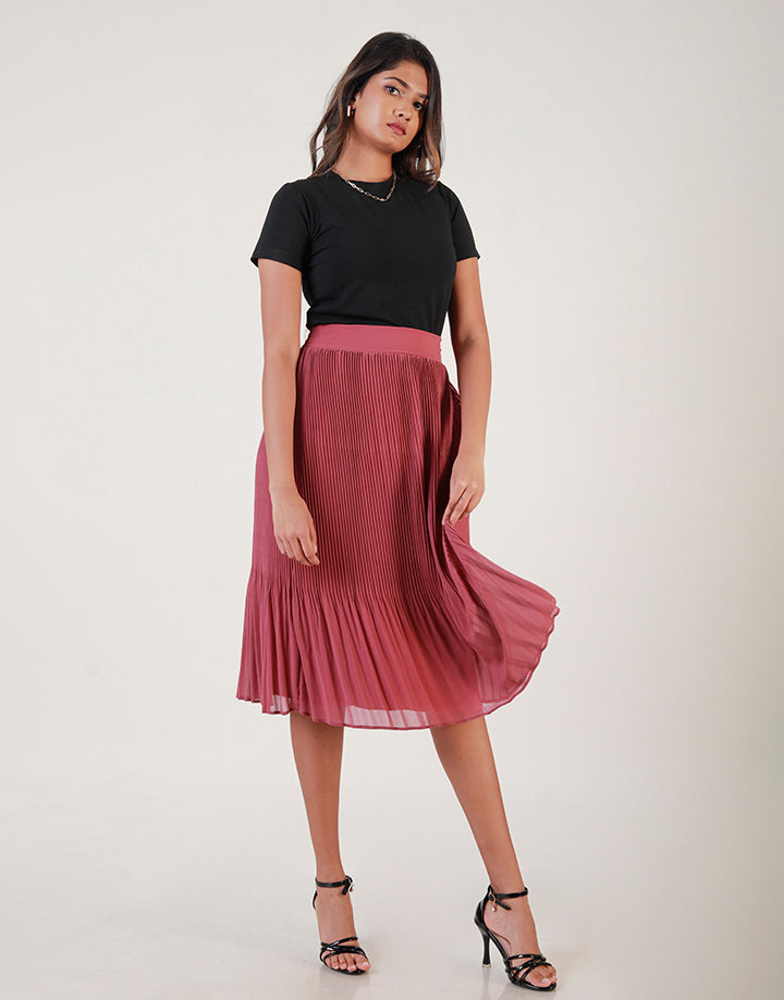 Waist Band Pleated Midi Skirt