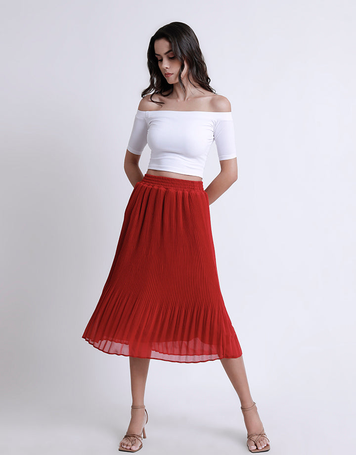 Waist Band Pleated Midi Skirt