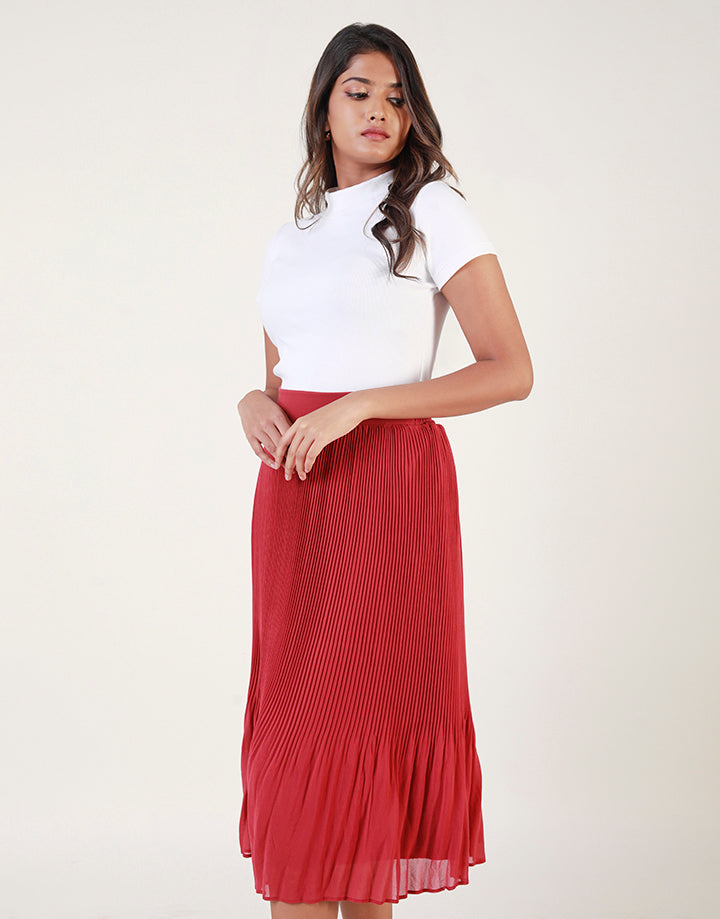 Waist Band Pleated Midi Skirt