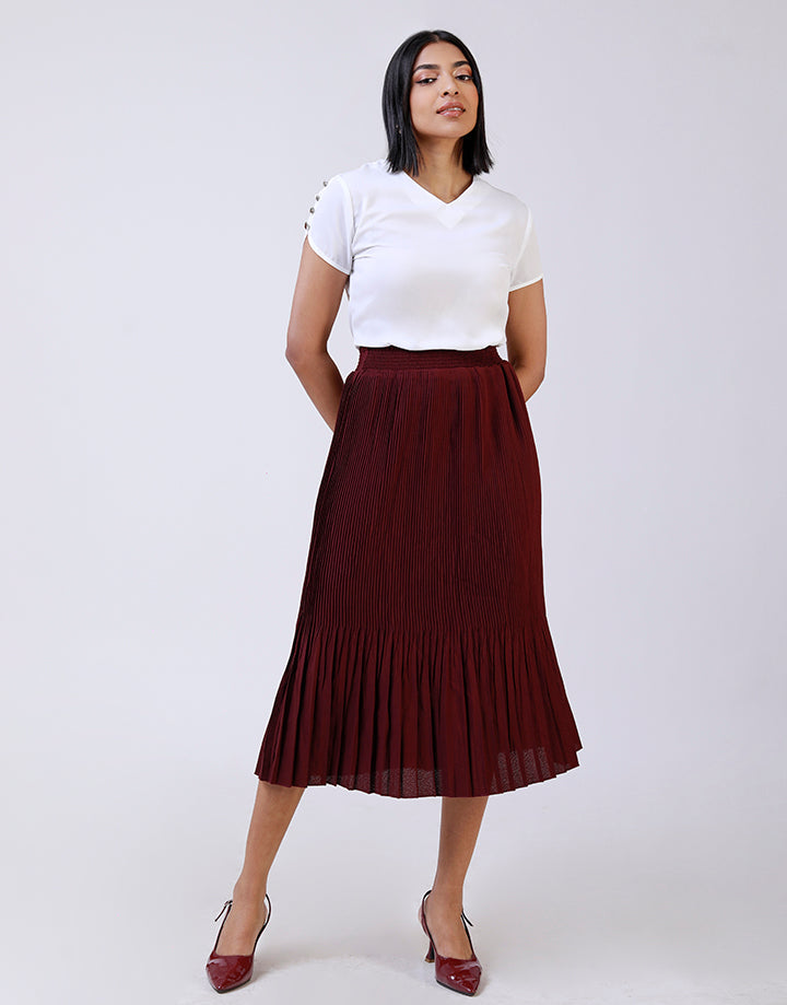 Waist Band Pleated Midi Skirt