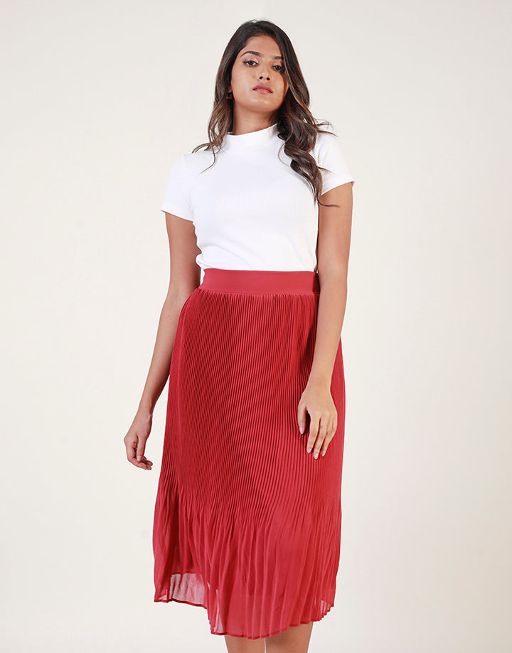 Waist Band Pleated Midi Skirt