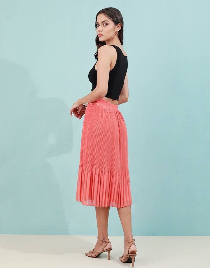 Waist Band Pleated Midi Skirt