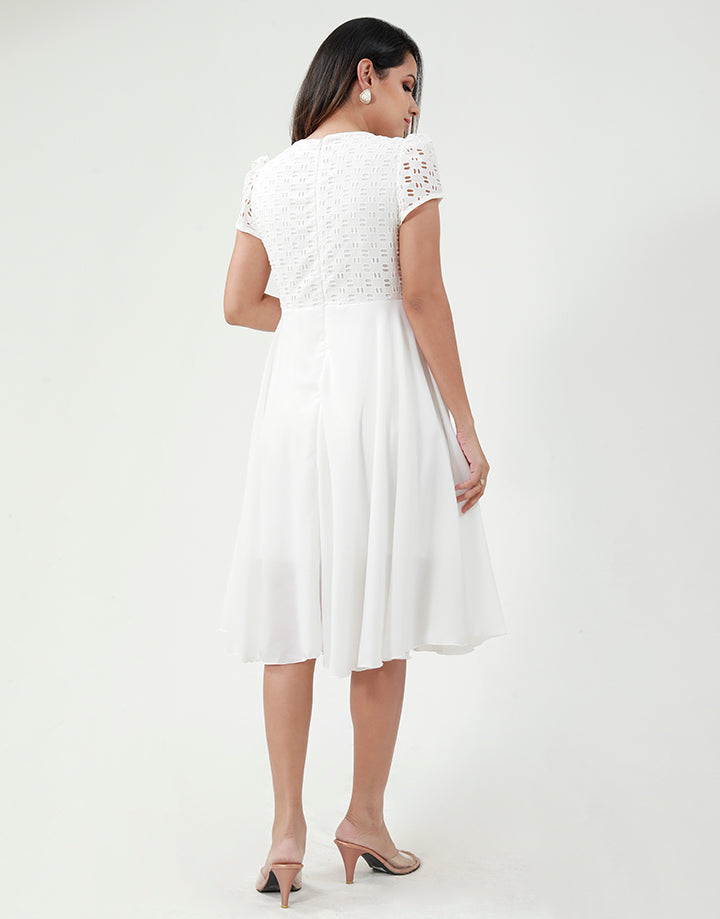 White A-Line Dress with Cut Lawn