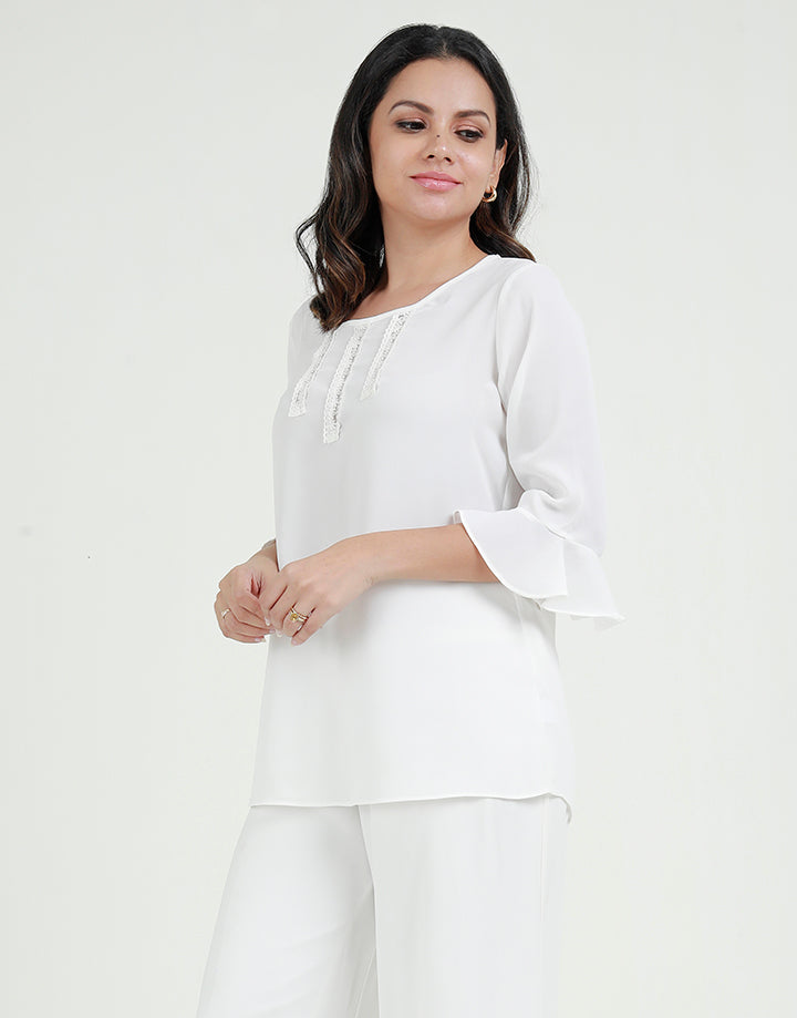 White Blouse with Flounce Sleeves